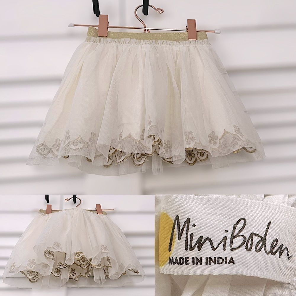 Mini Boden Gold Embroidered Holiday Winter Christmas Tulle Skirt Girl's 2-3 Yrs